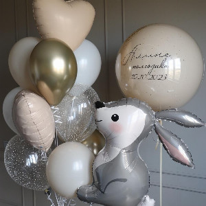 Balloons for discharge from maternity hospital "Happy Bunny" with delivery Saint Petersburg