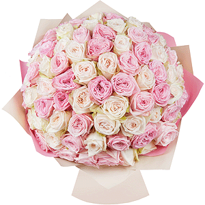 A bouquet of 101 white and pink peony roses with delivery Arkhangelsk