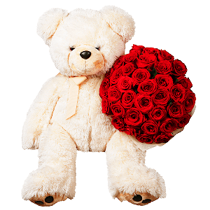 Red rose 50 cm - 47, Teddy bear 90 cm, Felt, Ribbon