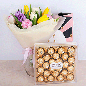 Gift set "Tulips and chocolate sweets" with delivery Balashikha