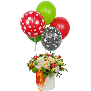 Peach blossom with balloons with delivery Moscow