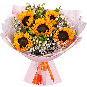 Sunflower - 7, Hypericum, Limonium (1 pc.), Pistachio, Wrapping Paper