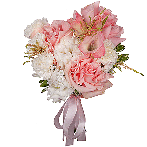 Rose Pink 50 cm Ecuador (Chelo, Hermosa, Novia, Titanik, Engagement, Pink Mondiale) - 5, Pink Gladiolus - 1, lisianthus - 3, Carnation white, cream - 5, Astilbe, Ribbon