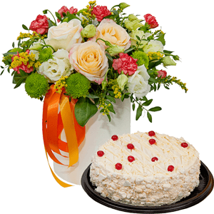 Peach blossom with cake with delivery Moscow