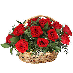 Red rose 50 cm - 25, Ruscus, Pistachio, Oasis, Medium Basket