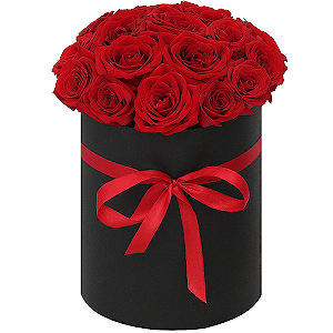Red rose 50 cm - 39, Ribbon, Round flower box medium, Oasis