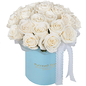 White roses in a hatbox with delivery Moscow