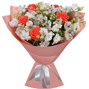 Pink rose 50 cm - 9, Alstromeria white, soft pink - 10, lisianthus - 4, Wrapping Paper