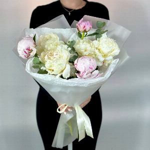Pastel Sonata Bouquet with peonies and greenery with delivery Moscow