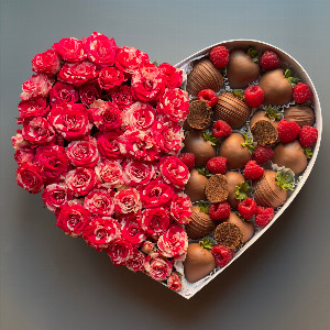 Bright Moment Chocolate Covered Strawberries with Truffles and Roses with delivery Moscow