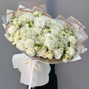 Bouquet "Snow White Giant" with Roses and Hydrangea with delivery Belgorod