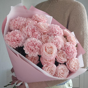 Bouquet "Pink Sonata" with peony spray roses and carnations with delivery Perm
