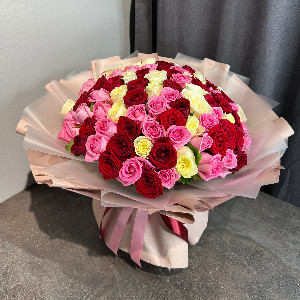Bouquet "Rainbow Splendor" with 101 multicolored roses with delivery Krasnodar