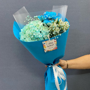 School Harmony Bouquet with Blue Hydrangea and Chrysanthemums with delivery Kursk