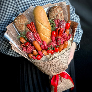 Edible Bouquet "Meat Assortment" with Sausages and Baguette with delivery Saint Petersburg