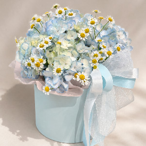 Arrangement "Blue Lagoon" with Hydrangea and Tanacetum with delivery Moscow