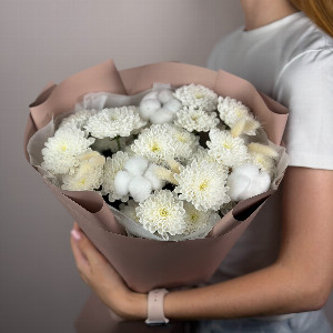 Bouquet "White Cloud" with Chrysanthemums and Cotton with delivery Nizhniy-Novgorod