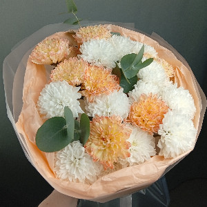 Orange Breeze Bouquet with Spray Chrysanthemums and Eucalyptus with delivery Chelyabinsk