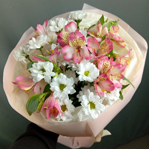 Pink Meadow Bouquet with Alstroemerias and Chrysanthemums with delivery Chelyabinsk
