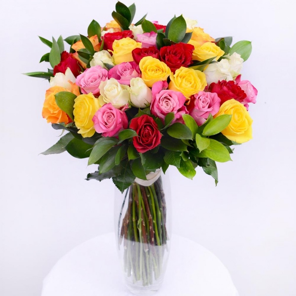 Rose 40 cm - 51, Ruscus, Ribbon