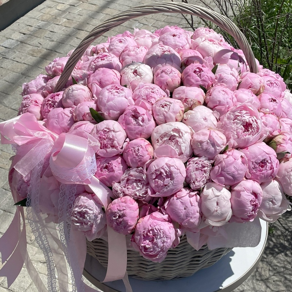Peony pink - 163, Large Basket, Oasis, Ribbon