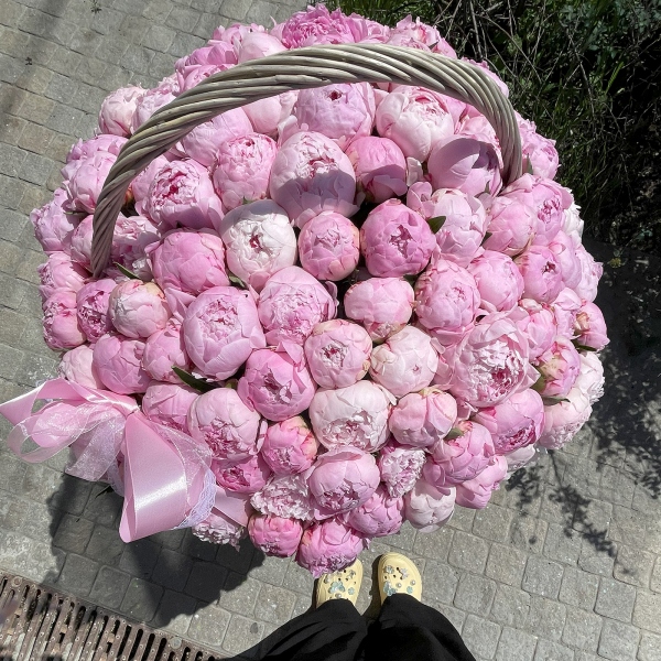 Peony pink - 163, Large Basket, Oasis, Ribbon