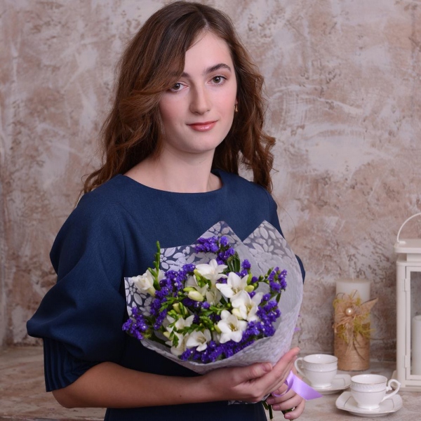 Freesia - 17, Blue Statice, Felt, Ribbon