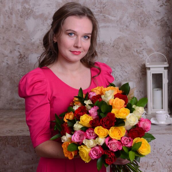 Rose 40 cm - 63, Ruscus, Ribbon