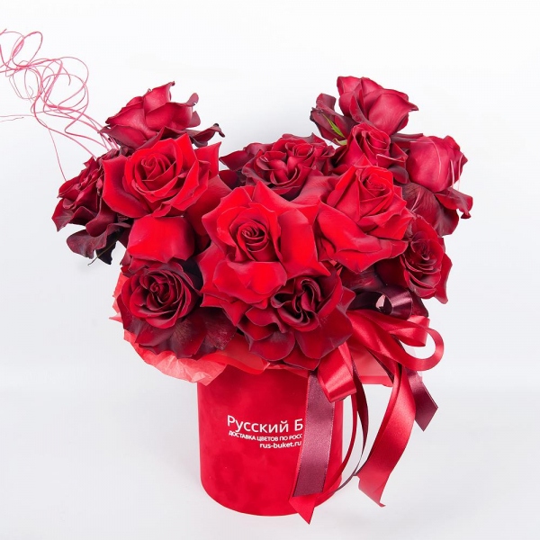 Rose Red 50 cm Ecuador - 19, Round flower box small , Oasis, Wrapping Paper, Ribbon, Dried flowers in assortment