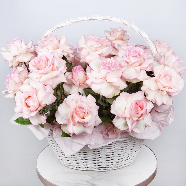 Rose Esperance - 39, Large Basket, Oasis, Pistachio, Wrapping Paper