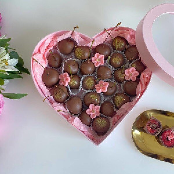 Velour Chocolate Covered Cherries in Heart Box