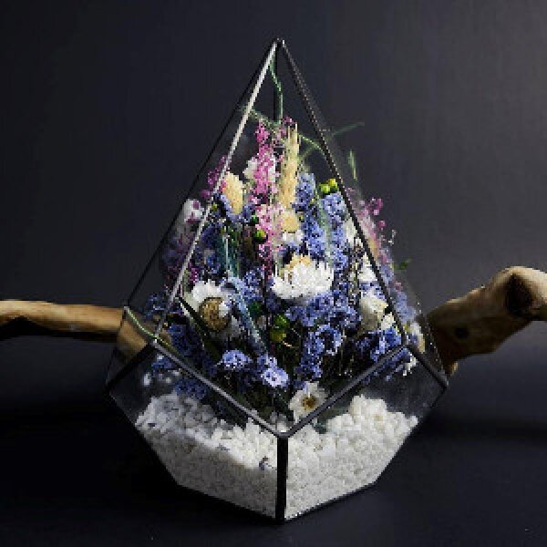 Lavender Daisies Botanical Glass Terrarium