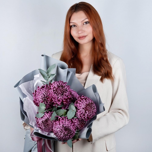 Chrysanthemum Bigoudi purple - 11, Eucalyptus, Wrapping Paper