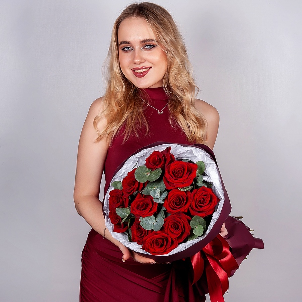 Rose Red 50 cm Ecuador - 15, Eucalyptus, Wrapping Paper