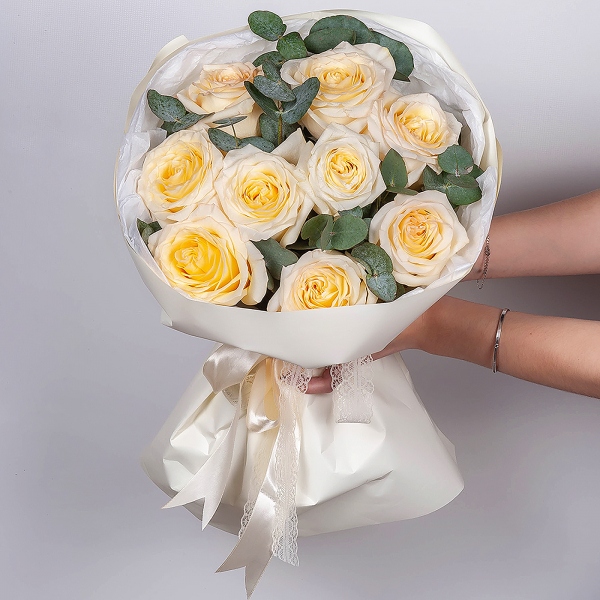 Cream rose Candelaight 50 cm - 11, Eucalyptus, Wrapping Paper