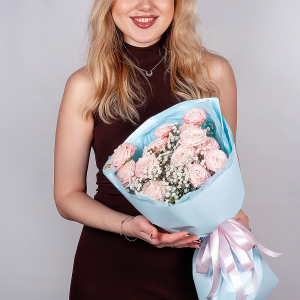 Peony sprayrose - 3, Gypsophila - 3, Wrapping Paper