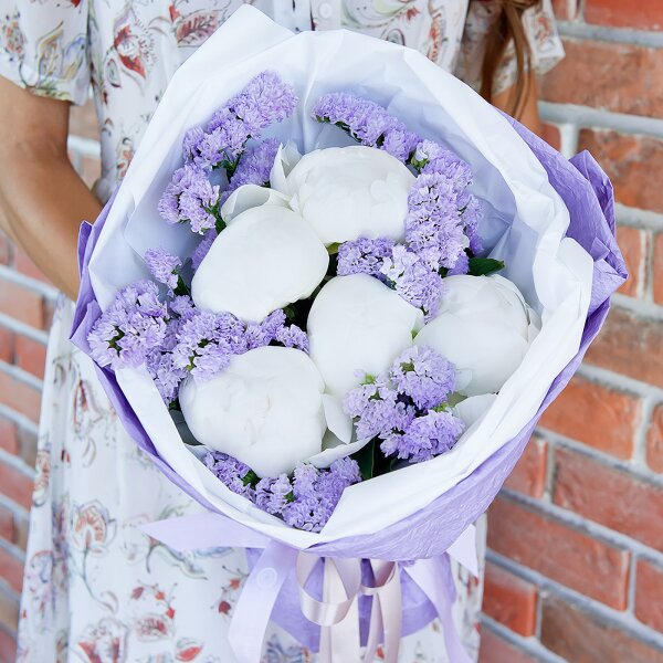 Peony white - 7, Blue Statice, Wrapping Paper