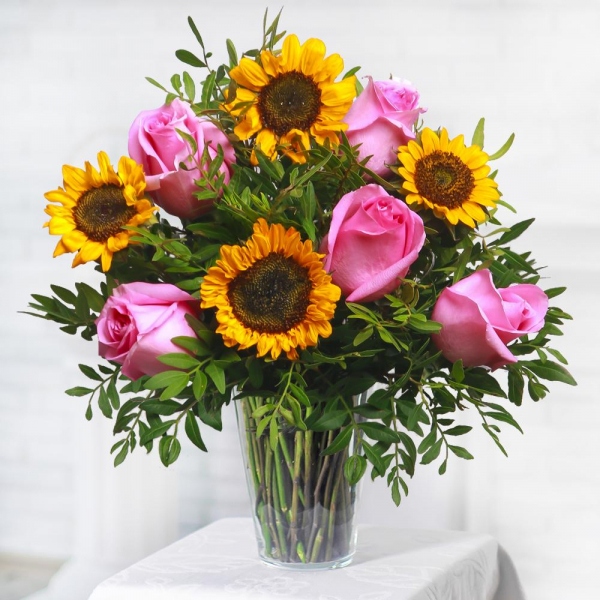 Sunflower - 6, Pink rose 50 cm - 9, Pistachio, Ribbon, Felt