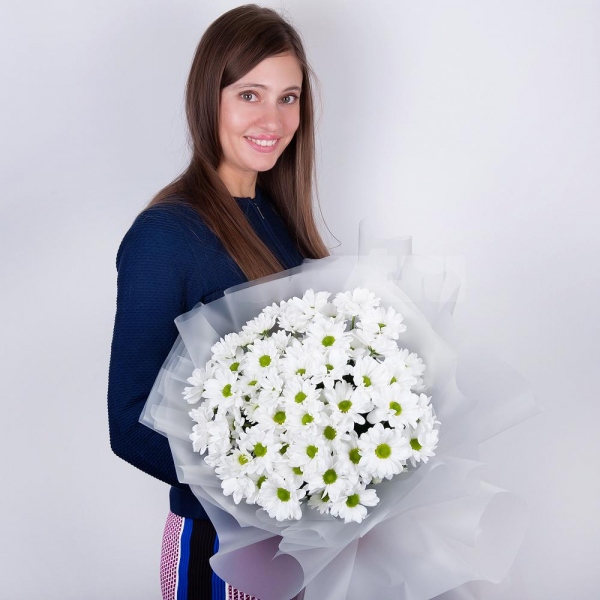 Bacardi White Spray Chrysanthemum - 15, Wrapping Paper, Ribbon