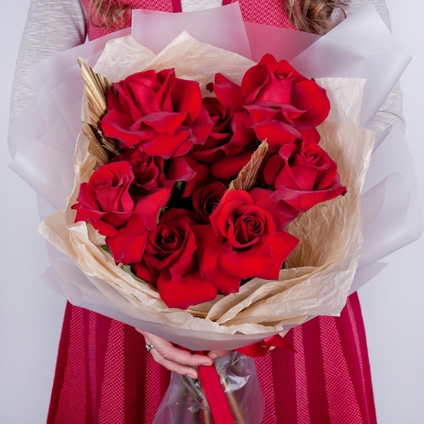 Rose Red 50 cm Ecuador - 13, Aspidistra (1 pc.), Wrapping Paper, Ribbon