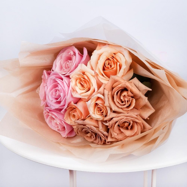 Rose Pink 50 cm Ecuador (Chelo, Hermosa, Novia, Titanik, Engagement, Pink Mondiale) - 5, Rose Cream 50 cm - 4, Роза Тоффи - 4, Wrapping Paper