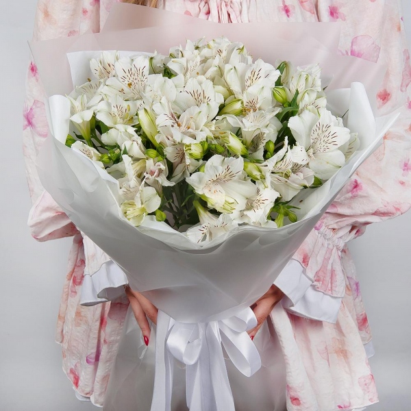 Alstromeria white, soft pink - 27, Wrapping Paper