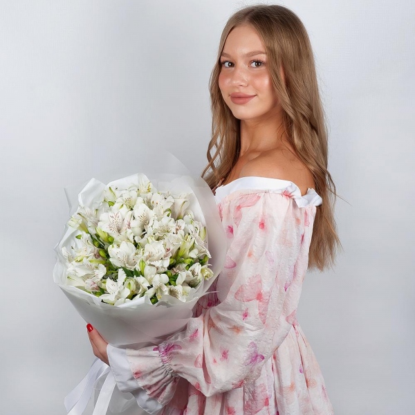Alstromeria white, soft pink - 27, Wrapping Paper