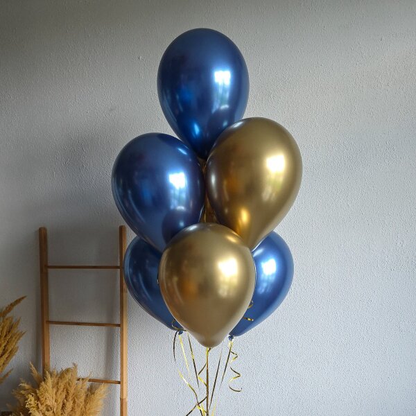 Фонтан шаров "Мир звезд" с синими и золотыми шарами